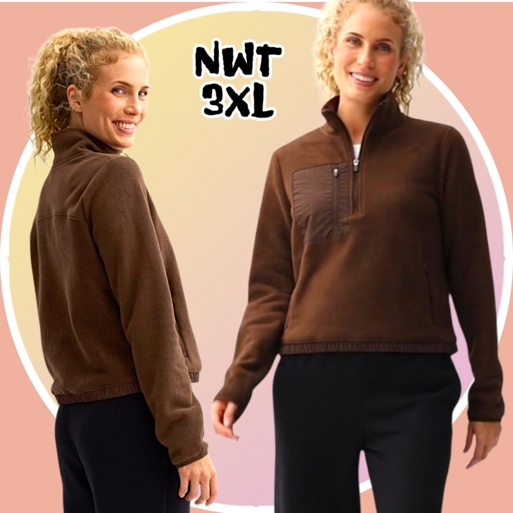 NWT 3XL Mixed Media Micro Fleece ¼ Zip Pullover Top w 3 Pockets